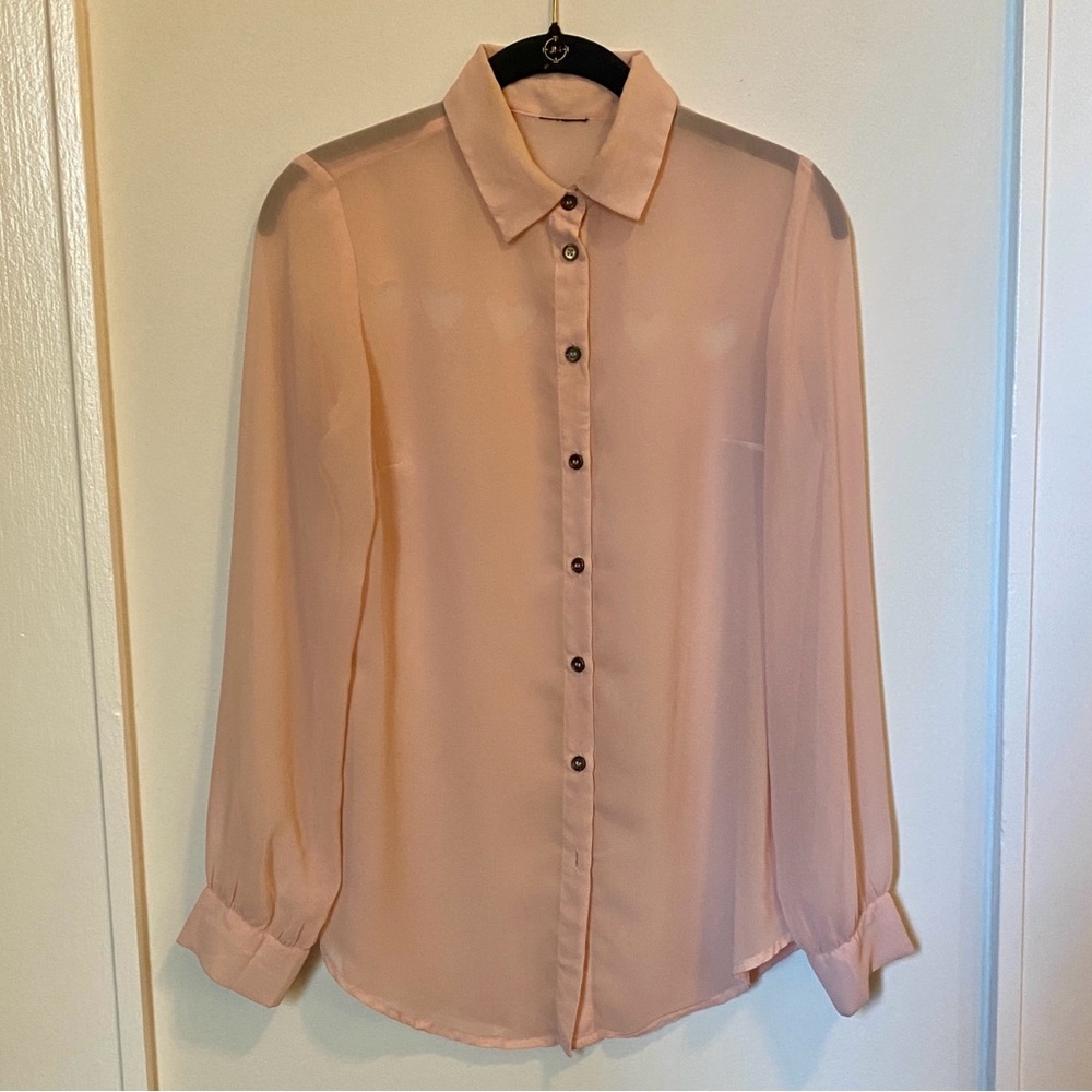 Elegant Sheer light pink Blouse with adorable heart cut-outs in back